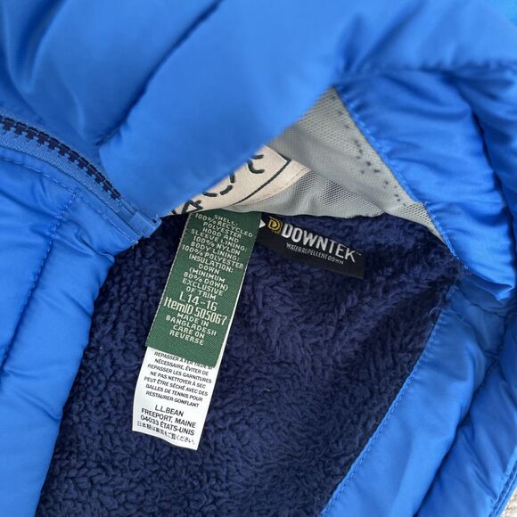 LL Bean's Down Puffer Jacket Boys Large 14-16 Blue Hooded Winter Sherpa Lined - Picture 3 of 8